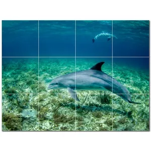 Dolphin Ceramic Tile Wall Mural PT500503 17 \ "W X 12,75 \" H Juego de 12 4,25 Azulejos - Product Image 1
