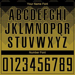 Uniforme de Fútbol Personalizado para Hombre en Negro y Dorado, Diseño Moderno con Puntos en Degradado, Camiseta y Pantalones Cortos con Impresión del Nombre y Número del Jugador - Product Image 2