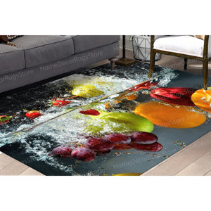 Tapis imprimé avec des fruits dans l'eau : design moderne, tendance, luxueux, avec un tapis moelleux - Product Image 1