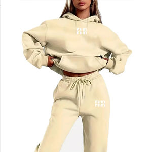 Vente en gros de pulls à capuche surdimensionnés pour femmes sweats à capuche avec logo personnalisé ensemble sweat à capuche et jogging en coton grande taille - Product Image 4