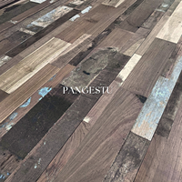 Panneau mural insonorisant géométrique moderne en bois de teck recyclé, revêtement en planches massives, style rustique naturel, pour salon et hôtel, installation facile DIY