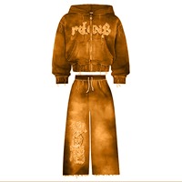 Yüksek Kaliteli Büyük Beden Vintage Bol Kesim Kışlık Eşofman Takımı Kapüşonlu Üst ve Alt Seti Erkek Asit Yıkama Ağır Distressed Bol Paça Eşofman Takımı 2