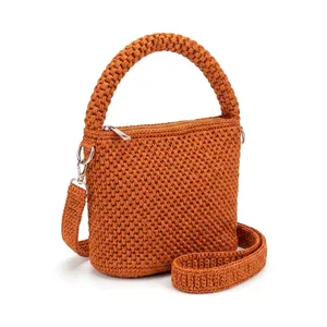 Sac bandoulière mini en crochet orange style bohème avec fermeture éclair, sac à main pour femme toutes saisons - Product Image 3