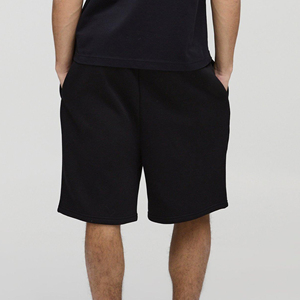 New Heavyweight 100% algodón para hombre, pantalones cortos de color negro sólido con bolsillos laterales, pantalones cortos transpirables con logotipo impreso DTF personalizado para hombre - Product Image 4