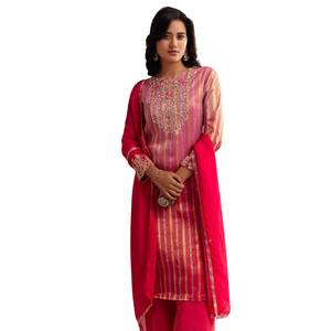 <b>Pink</b> Tissue Zardosi Embroidered Palazzo Set Wholesale Women Ethnic OEM Clothing Factory Supplier Custom Festive Wear Outfit - Product Image 2