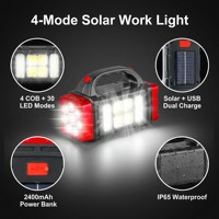 Lámpara de Trabajo LED COB de 4 Modos, Recargable Solar, Banco de Energía de 2400mAh, Linterna de Mano USB, Resistente al Agua IP65, para Camping, Pesca y Emergencias