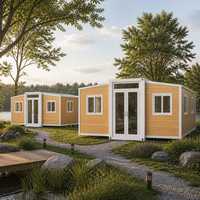 Maison conteneur extensible de 20 pieds à grain de bois, préfabriquée, petite maison modulaire, villa de vacances