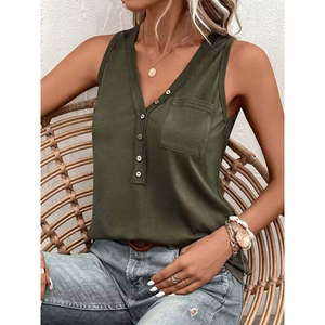 Blusa de viscosa con tirantes y botones frontales para mujer, 34387 - Caqui - Product Image 1