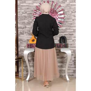 Traje de falda de tul negro casual y formal para mujer MSW19151-3, top corto y largo, faldas midi y cortas, talla XL, ajustado, de cuero sólido y tejido. - Product Image 5