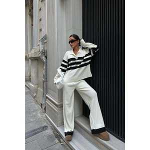 Conjunto de Pantalones y Suéter de Punto a Rayas Cerly Casual 9977 con Característica Transpirable - Product Image 6