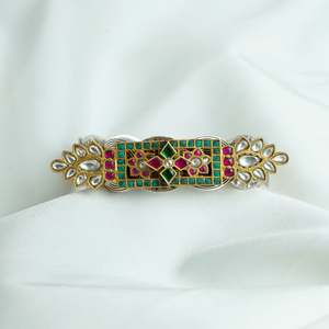 925 <b>Silver</b> Anokhi Kundan Fusion <b>Cuff</b> <b>Bracelet</b> Fashionable <b>Cuff</b> with Elegant Design - Product Image 1