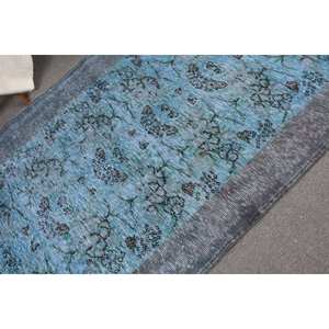Alfombra de lana turca Vintage de 4x7 pies, alfombra de área de retazos azul y negra, respaldo de látex, tejido plano para decoraciones para sala de estar, uso en pasillo - Product Image 5