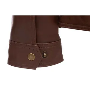 Chaqueta de cuero marrón para hombre Premium Real Leather Elegante y versátil con cuello cinturón chaqueta de cuero - Product Image 4