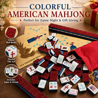 Ensemble de tuiles de mahjong américaines de luxe avec fond rouge pailleté, jeu de mélange manuel en acrylique cristallin, idéal pour un cadeau de Noël