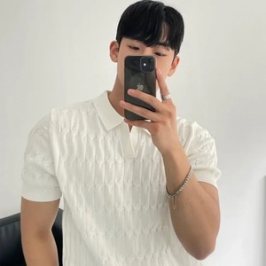 เสื้อโปโลชายระดับไฮเอนด์แนวแฟชั่นสีทึบเสื้อครึ่งแขนแบบถักลำลองแบบบางสำหรับฤดูร้อน - Product Image 4