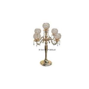 Crystal Beaded And Hanging Designer 5 Arms High Grade <b>Gold</b> Plated Superior Quality Metal <b>Candelabra</b> Wedding Decoration Supplies - Product Image 1