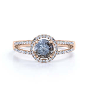 Servicio personalizado antiguo Halo corte redondo sal y pimienta diamante Split Shank <span class=keywords><strong>Pave</strong></span> anillos de compromiso para mujeres Moissanite - Product Image 2