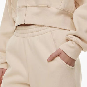 Conjuntos de chándal de lana de algodón de peso pesado para mujer, pantalones acampanados de manga larga con capucha, conjunto de 2 piezas con patrón sólido - Product Image 6