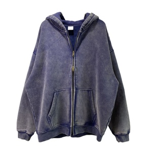 เสื้อฮู้ดมีซิปเนื้อผ้าฝ้ายเทอร์รี่ระบายอากาศได้ดีมีฮู้ดซักกรดสำหรับผู้ชายดีไซน์โอเวอร์ไซส์ - Product Image 4