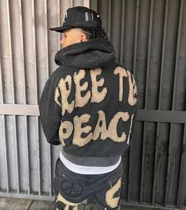 Nueva Llegada 2026 Sudadera con Capucha de Felpa Técnica de Algodón de Primera Calidad, Transpirable, Personalizada, con Diseño Desgastado, Corte y Costura en Patchwork, para Hombre - Product Image 5