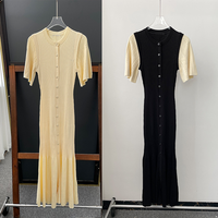 Robe Sandro pour femmes, robe midi tendance et féminine, robe longue en soie glacée d'été, Ramadan, manches courtes, robes en tricot, robe