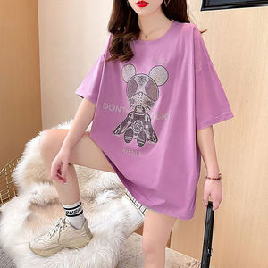 เสื้อยืดแขนสั้นผู้หญิงที่กําหนดเองราคาต่ําเสื้อยืดผ้าไหมพิมพ์ลายผ้าฝ้ายสีทึบธรรมดา - Product Image 4