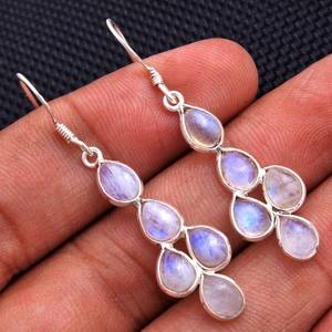 Boucles d'oreilles en pierre pour femmes Blue Fire Moonstone Gemstone Boucles d'oreilles 925 Solid Sterling Silver Girls Dangle Silver Earrings Jewelry - Product Image 3