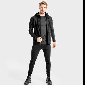 Sudadera con capucha de algodón 100% pesado con cremallera completa negra para hombre al por mayor, estilo urbano, con logo personalizado OEM - Product Image 1