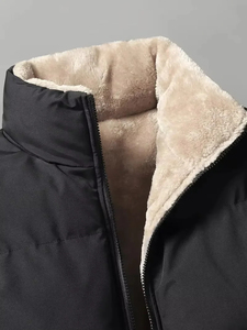Men's Winter Puffer <b>Jacket</b> Thick Warm Stand Collar Zipper Closure Casual Style <b>Fleece</b> <b>Lining</b> Polyester Shell Solid Color - Product Image 2