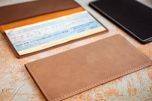 Personalized Checkbook Cover Leather Wallet and Holder Case Custom <b>Tan</b> or <b>Brown</b> Bridle Leather LCR-0012 - Product Image 4