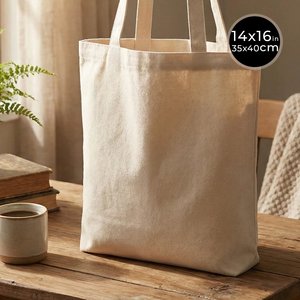 Sac en toile de coton naturel 14 x 16 (35x40 cm) avec fermeture ouverte, 10 oz, sac simple et uni sans logo, idéal pour ranger les accessoires. - Product Image 2
