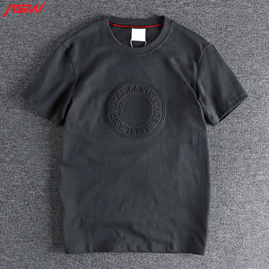 Venta al por mayor de algodón de primera calidad en relieve cuello redondo hombres camiseta personalizada de gran tamaño diseño gráfico con estampado en relieve - Product Image 6