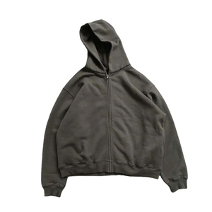 Boxy Distressed Faded Acid Wash Sweat à capuche zippé pour hommes French Terry Cotton Puff Printing Streetwear Custom Heavyweight Hoodies - Product Image 2