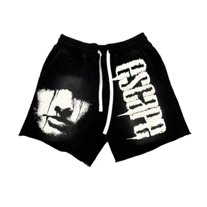 Pantalons courts d'été streetwear fashion Blank Jogging Vintage Distressed Acid Washed rhinestone Sports Shorts pour hommes - Product Image 5