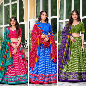 Lehenga Choli imprimé Leheriya rose nouvellement lancé avec bordure imprimée Patola et impression Bandhej Dupatta pour les fêtes Navratri - Product Image 6