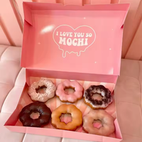 Boîte en papier de beignets roses écologiques Gâteau pour biscuits Macarons Crêpe gaufrée Boulangerie Pâtisserie Traiteur Serpent Bagel Déjeuner Matt Laminati