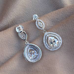 Pendiente de Plata de Ley 925 auténtica en forma de pera Moissanite 925 estampado para ocasiones de fiesta - Product Image 5