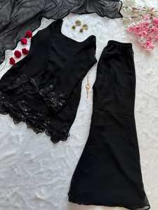 Conjunto de Salwar Kameez Negro Tradicional de Primera Calidad con Top, Pantalón y Dupatta Nazarene, Diseños Superventas para Fiestas, Venta en Línea - Product Image 4