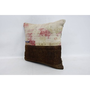 Brown Wool Kantha Patchwork <b>Bolster</b> <b>Pillow</b> 16x16 Inch Luxury Vintage Woven Non-Slip Eco-Friendly Removable Washable Throw <b>Pillow</b> - Product Image 4