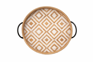 Nouveauté : Plateau rond en bois avec motif de feuilles de palmier, avec poignées, fait à la main, plateau de service, plateau à vendre - Product Image 6