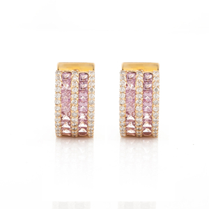 Magnifiques Chunky 100% Naturel Rose Saphir et Diamant Princesse Cut Huggies Hoops Boucles d'oreilles 18k Or Jaune Channel Set Bijoux - Product Image 3