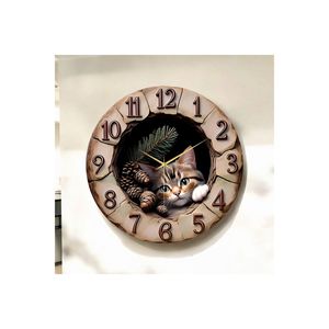 <b>50cm</b> Wooden Silent <b>Wall</b> <b>Clock</b> with Embossed Cat Pattern Color Printing Number Gift Looking for <b>Wall</b> Decor - Product Image 5