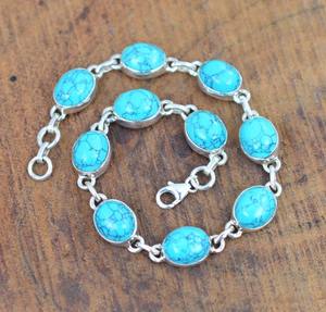 Joyas de piedras preciosas turquesas para mujer, pulsera de estilo bohemio de plata, joyería de plata de ley 925, pulsera hecha a mano de tendencia, Regalo para mamá - Product Image 3