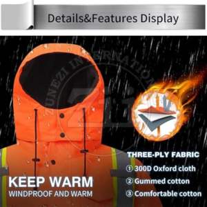 เสื้อแจ็คเก็ตนิรภัยสะท้อนแสง ANSI Class 1 สำหรับฤดูหนาว เหมาะสำหรับวิศวกรก่อสร้าง แบบ Softshell มีฮู้ด สีดำ  พร้อมโลโก้สั่งทำพิเศษ ไฟ LED กระพริบ - Product Image 6