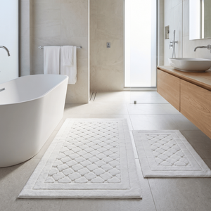 Clark Ecru Recycled Cotton Yarn Dyed Jacquard Woven Bath Rug Set 40x60 cm + 60x100 cm Private <b>Label</b> - Product Image 3