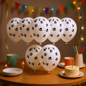 Ballons de fête en latex blancs avec empreintes de pattes de chien, 12 pièces, décorations de fête - Product Image 3