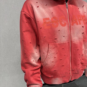 Sweat à capuche personnalisé surdimensionné délavé au soleil déchiré zippé coupe Boxy hiver Basics 100% coton mélangé numérique brodé - Product Image 4