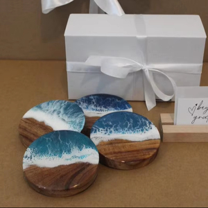 Sous-verres de luxe faits à la main en résine et en bois avec finition en pierre, parfaits pour l'affichage au détail, les acheteurs en gros et l'exportation Premium - Product Image 1