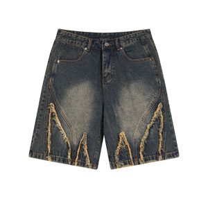 Broderie en détresse Vintage Streetwear Denim Jeans Shorts Logo personnalisé Noir décontracté droit lavé tissé Baggy sortes pour hommes - Product Image 1