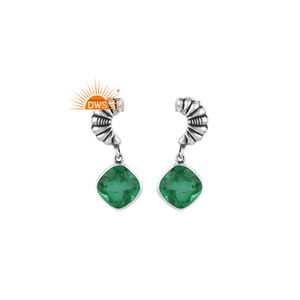 Pendientes Colgantes de Plata de Ley 925 con Doble Esmeralda de Zambia y Cuarzo, Fabricante de Joyería Personalizada - Product Image 1